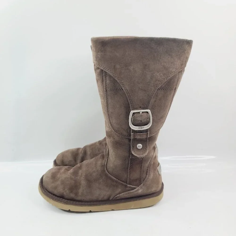 UGG‎ Women's Brown Cargo 5132 Leather Fur Mid-Calf Winter Snow Boot Size 9